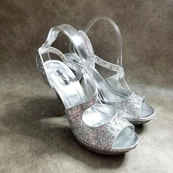 Unlisted Womens Super Hour  Size 10 Silver  Peep Toe Slingback 5.5" Heels - Picture 8 of 8